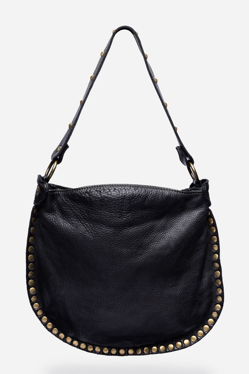ITALIAN WASHED LEATHER STUDDED SADDLE BAG, , large image 2